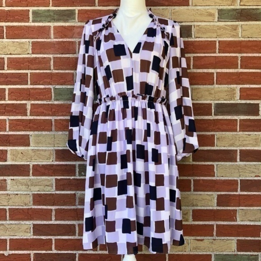 kate spade Ruffled Sheer Purple White Split/Long Sleeve Dress 👗